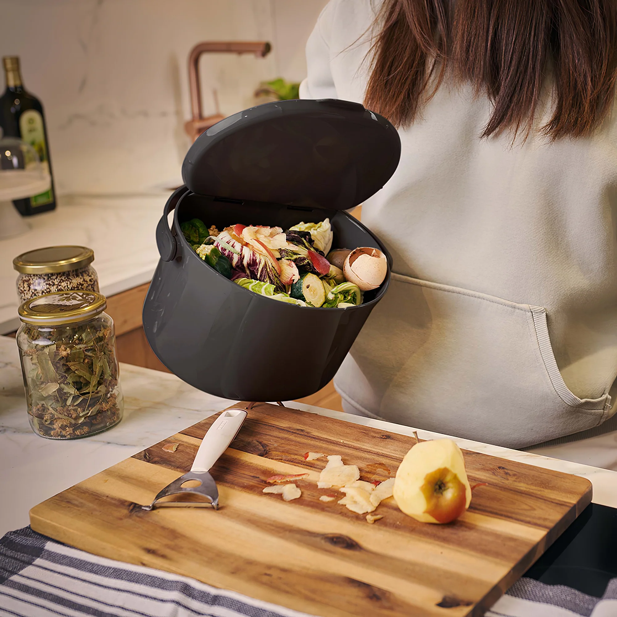 Skaza 3.3L Organko Compost Caddy - Pack of 2 - Black - Image 8