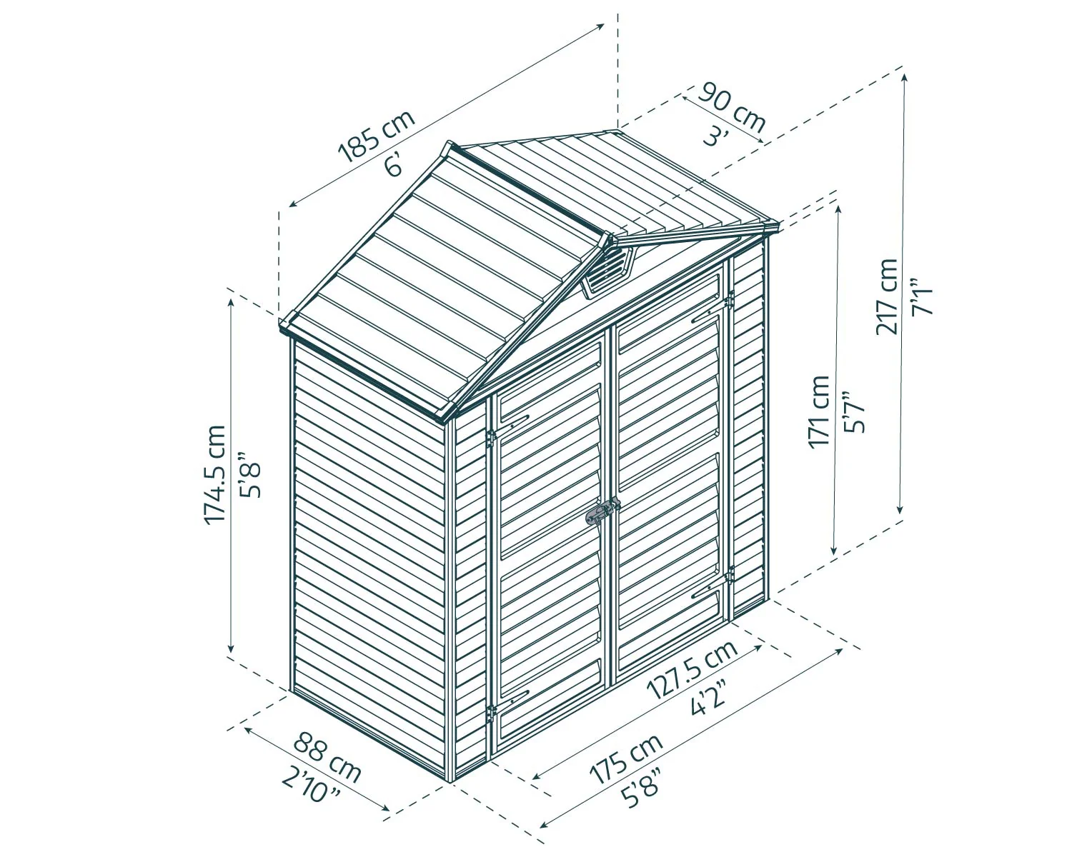 Skylight Garden Shed 1.9m x 0.90m - Midnight Grey - Image 4