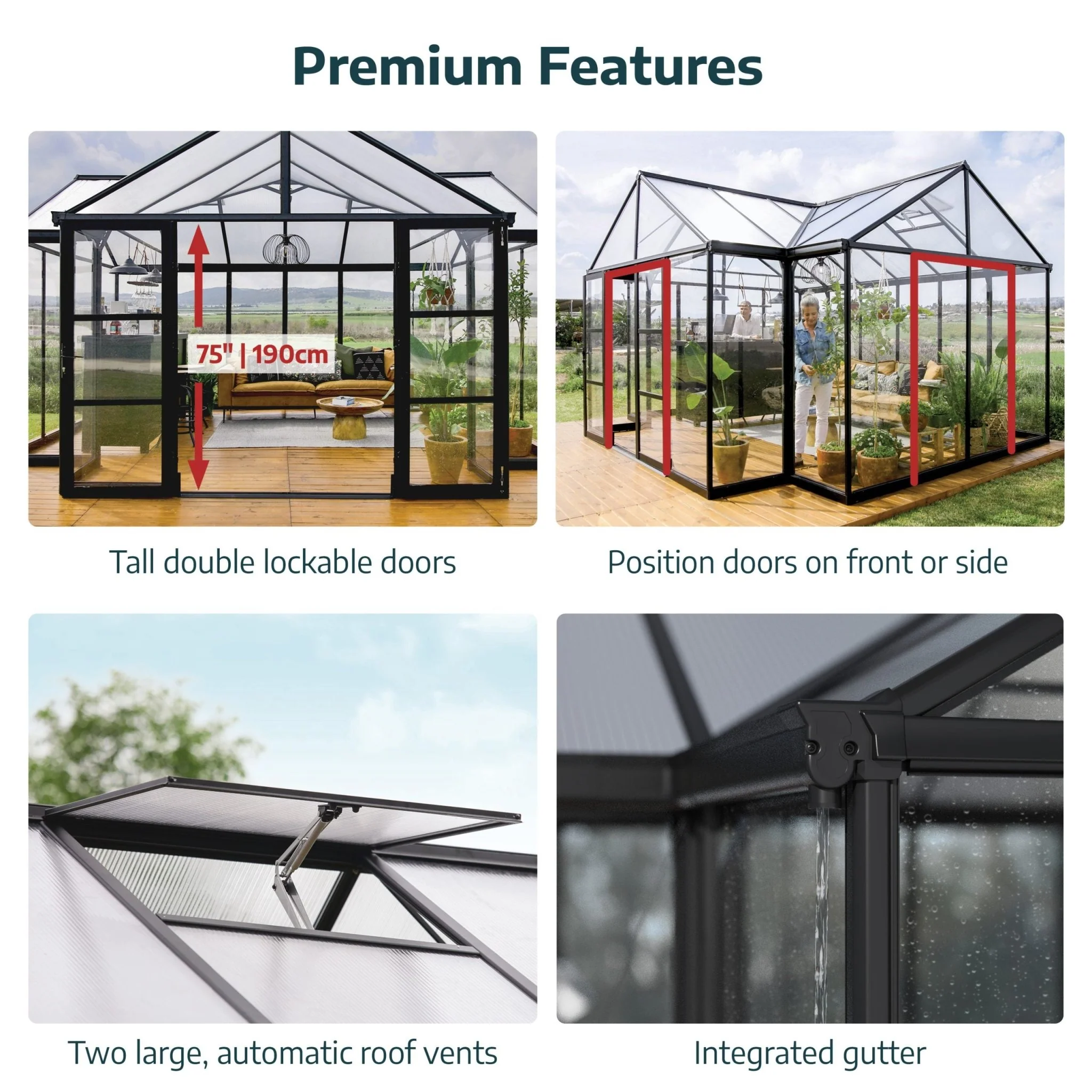 Triomphe Orangery Garden Chalet Greenhouse - Black Frame (4.6m x 3.8m) - Image 10