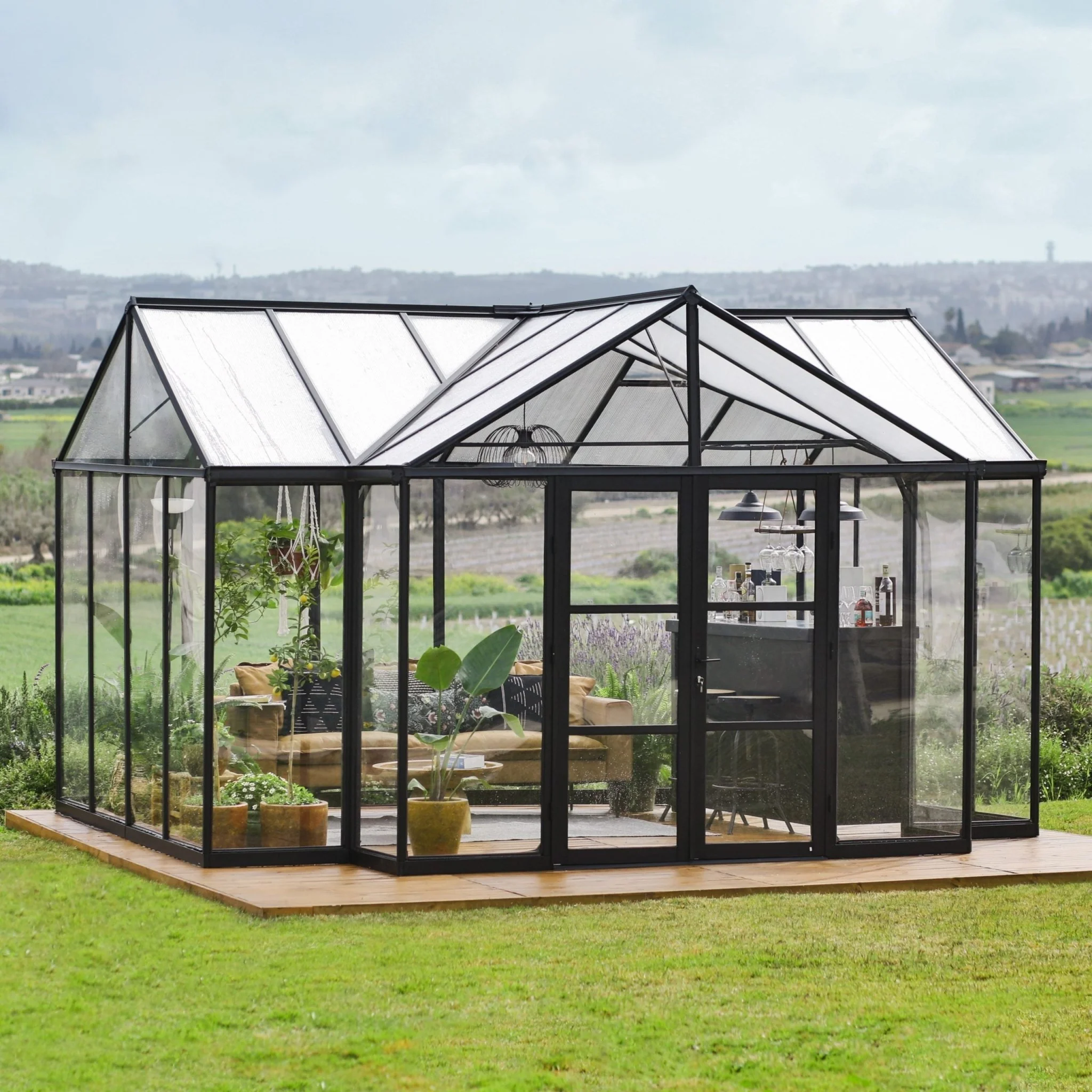 Triomphe Orangery Garden Chalet Greenhouse - Black Frame (4.6m x 3.8m) - Image 3
