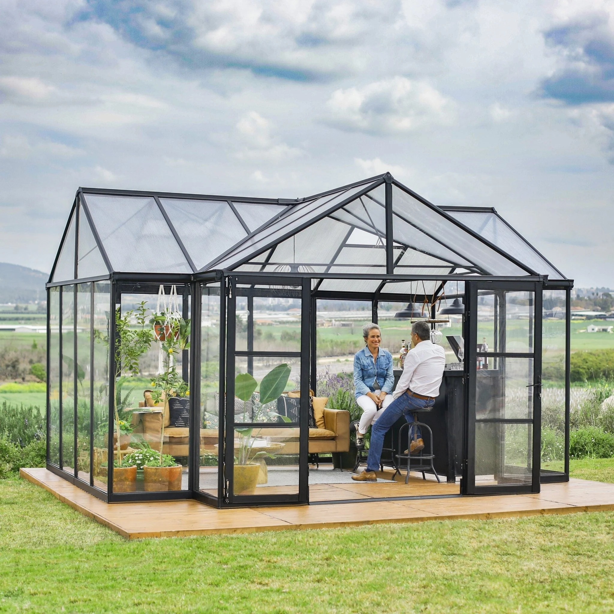 Triomphe Orangery Garden Chalet Greenhouse - Black Frame (4.6m x 3.8m) - Image 4