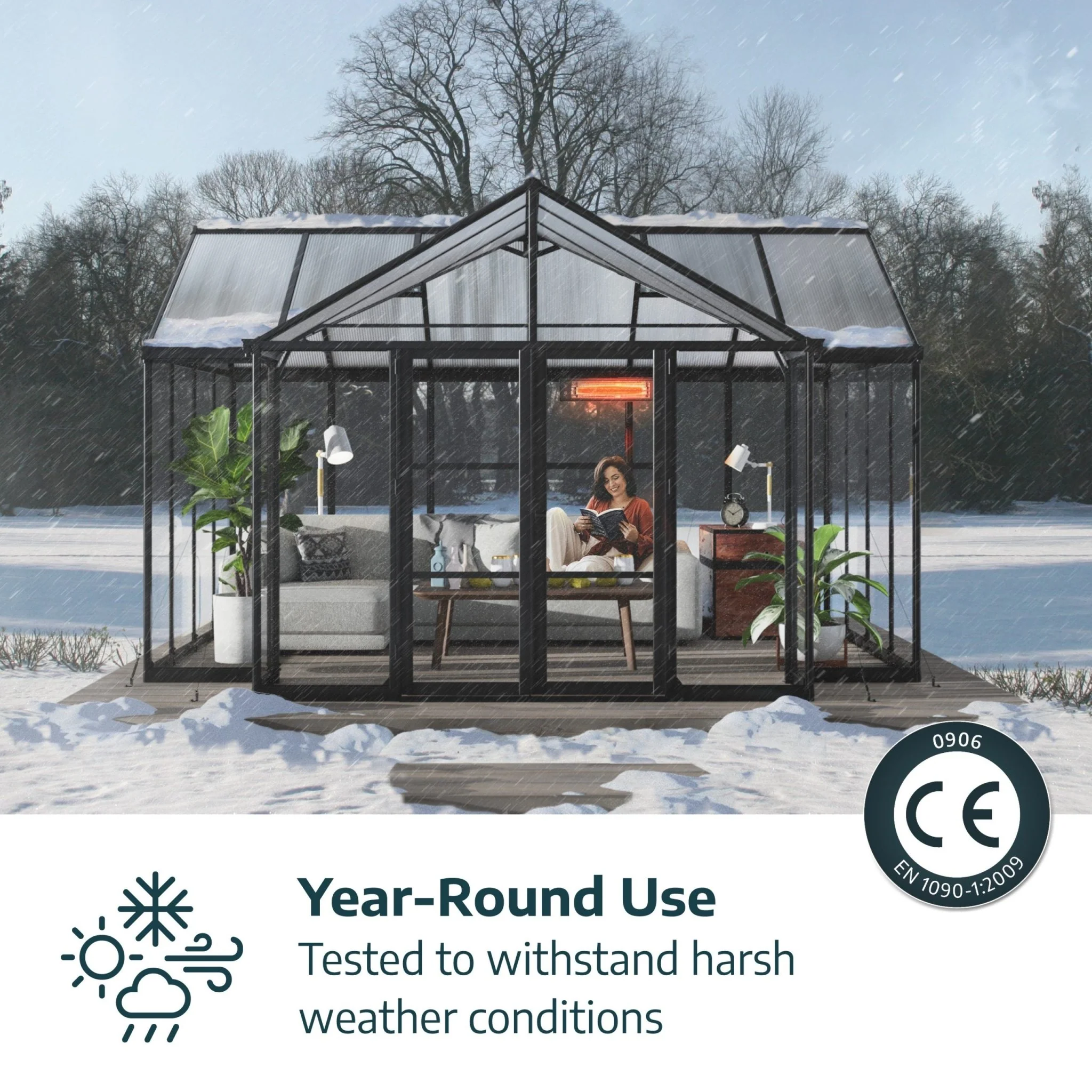 Triomphe Orangery Garden Chalet Greenhouse - Black Frame (4.6m x 3.8m) - Image 8