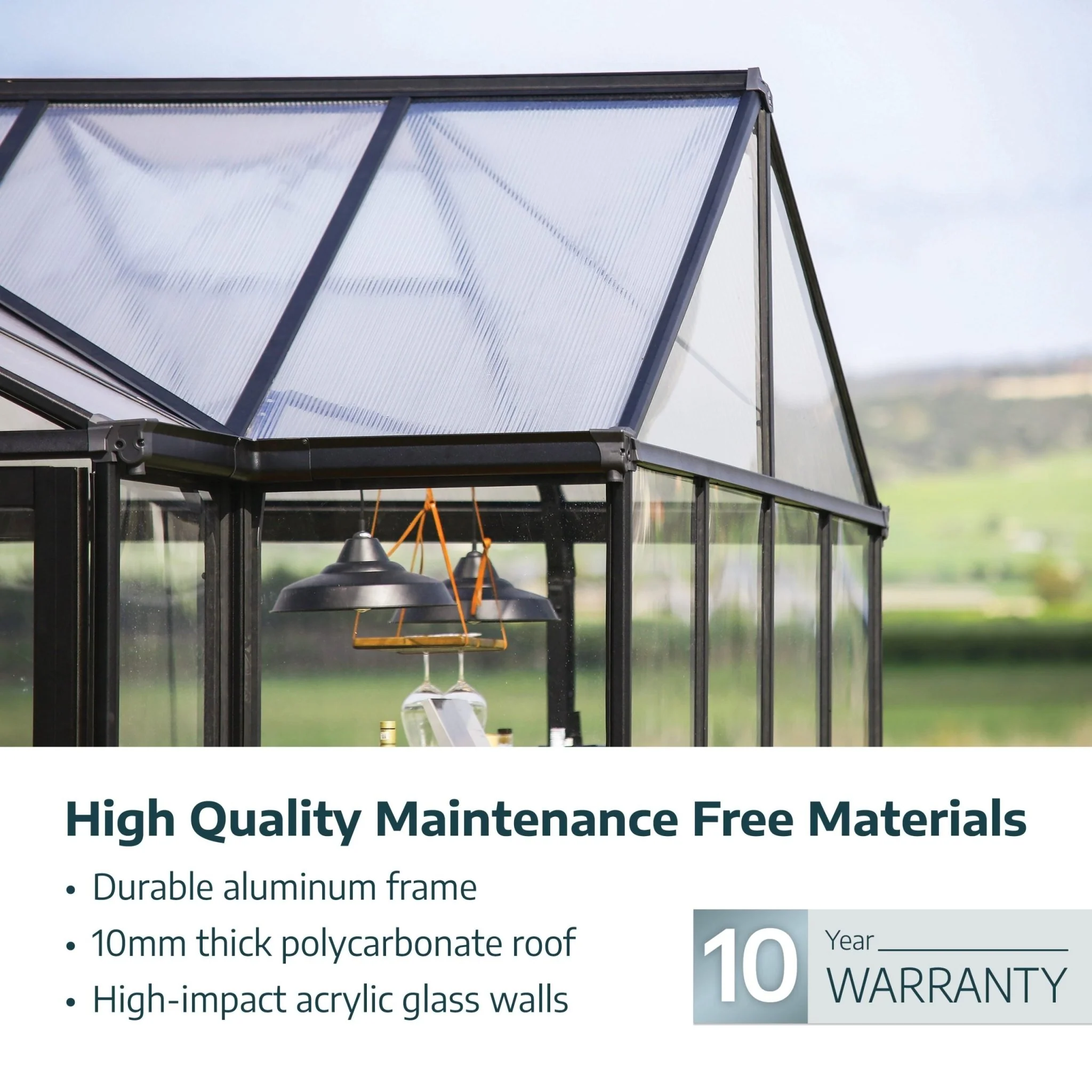 Triomphe Orangery Garden Chalet Greenhouse - Black Frame (4.6m x 3.8m) - Image 9