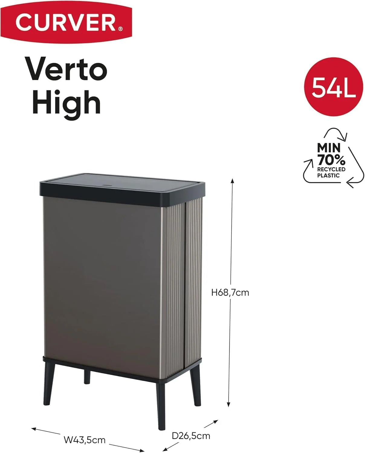 Curver Verto High Bin - Grey - Image 2
