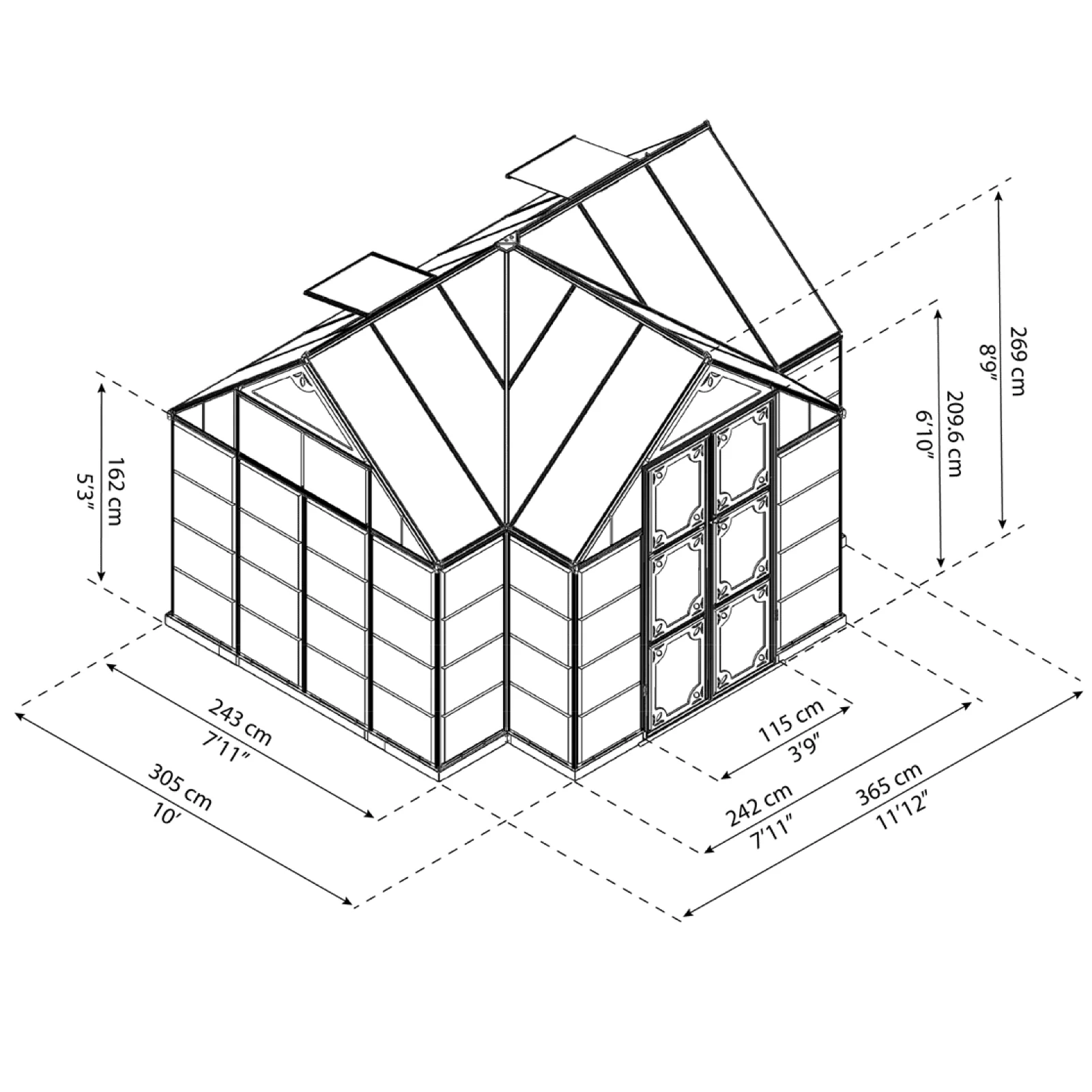 Victory Greenhouse - Grey Frame (3.7m x 3.1m) - Image 6